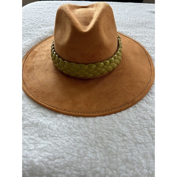 Anthropologie ASN Braided Rancher Hat Women Knotted Band Suede Orange Yellow S - Picture 2 of 5